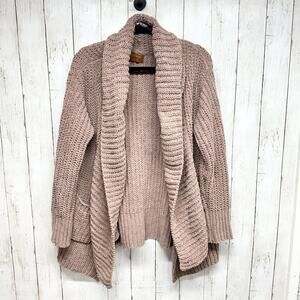 Pol Sweater Women's Size Medium Chunky Blush Pink Chenille Open Front Cardigan